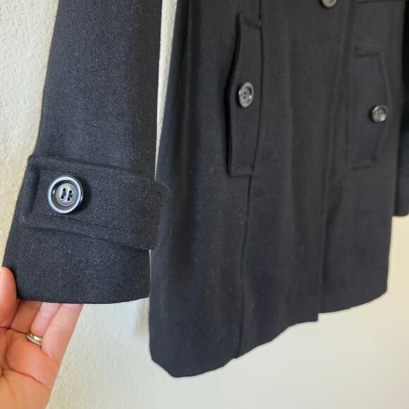 Tulle Black Wool Blend Peacoat Womens Size L Double Breasted Star Print Lining - Picture 4 of 15